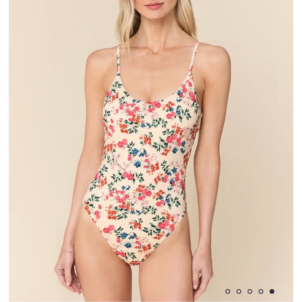 Andie Swim Floral One-Piece Swimsuit In Cream With Pink & Green Print